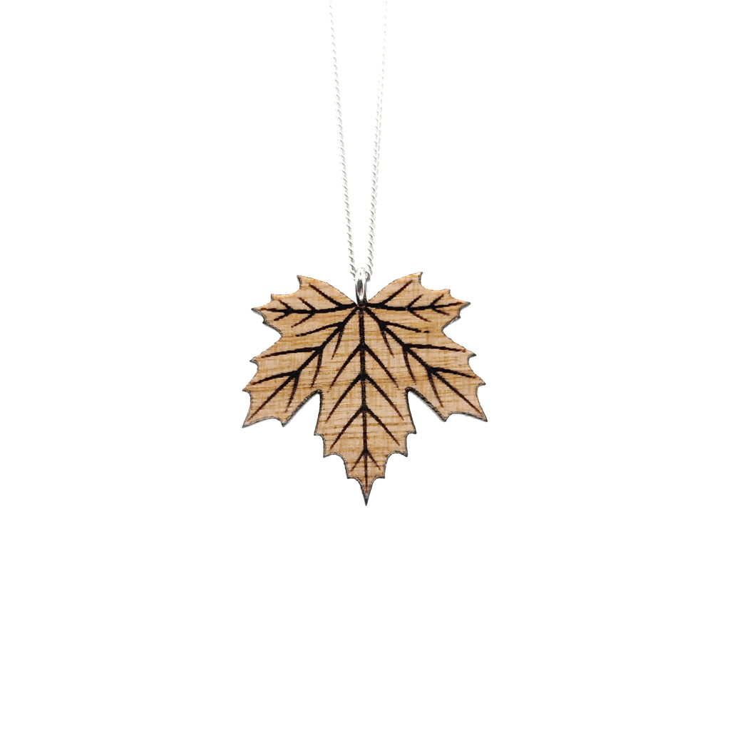 Holz/Edelstahl Halskette "Ahornblatt Zart" Kirschholz