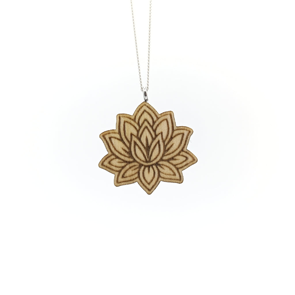 Holz/Silber Halskette "Lotusblume Groß" Ahorn