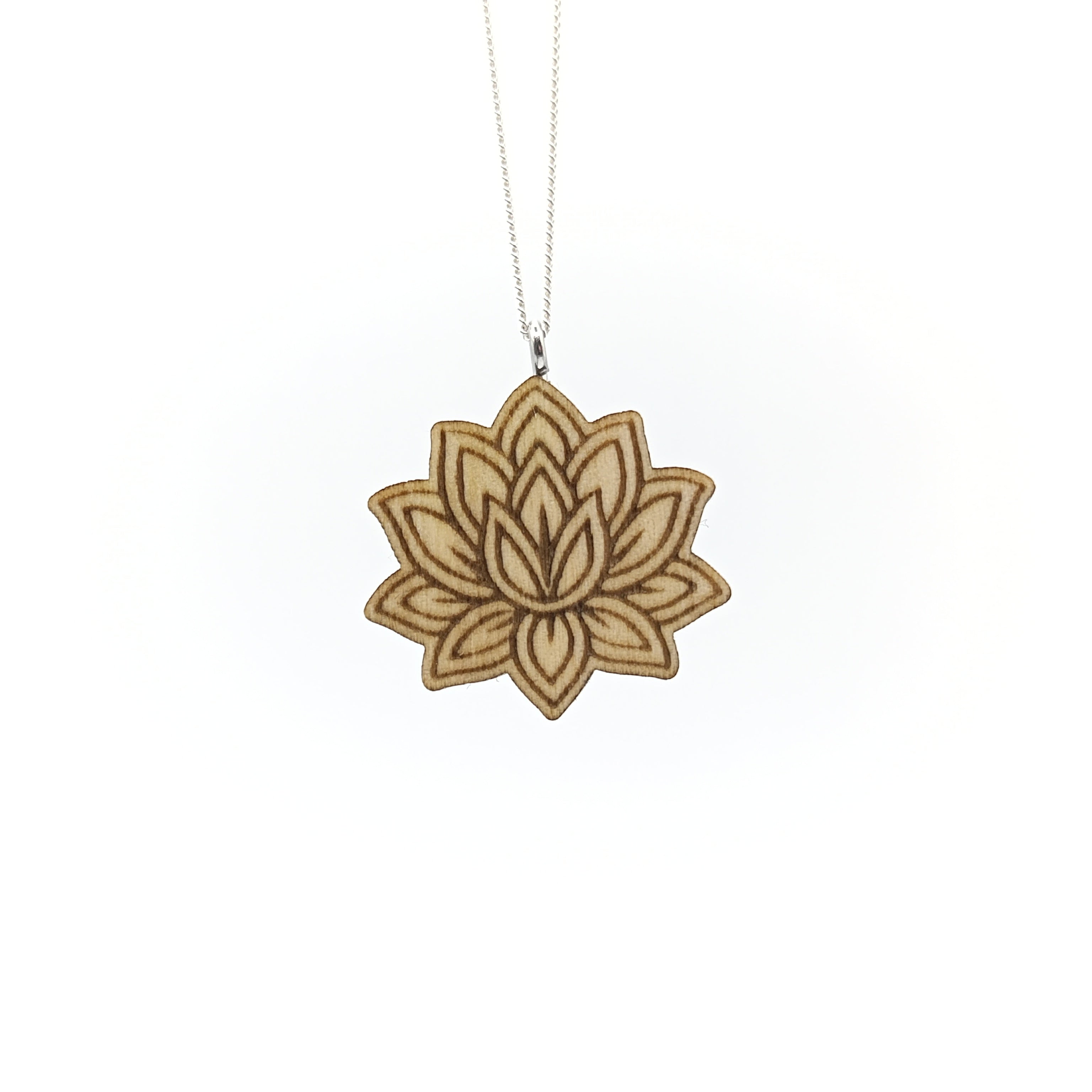 Holz/Silber Halskette "Lotusblume Groß" Ahorn
