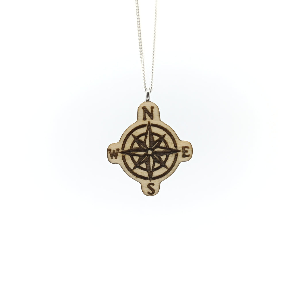 Holz/Edelstahl Halskette "Kompass" Ahorn