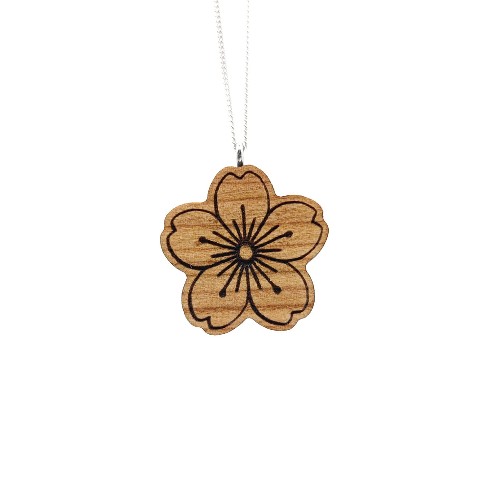 Holz/Silber Halskette "Blume" Kirschholz