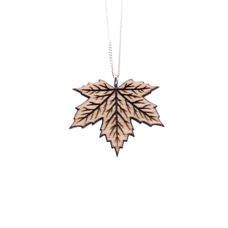 Holz/Edelstahl Halskette "Ahornblatt Adern" Ahorn