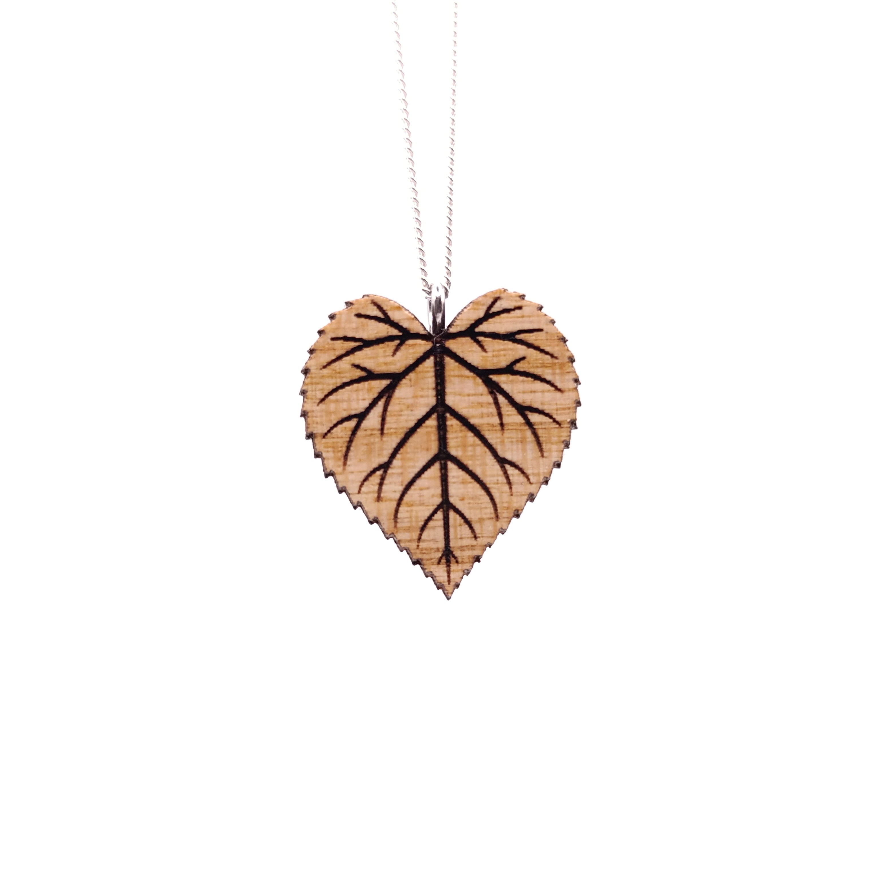 Holz/Edelstahl Halskette "Lindenblatt" Kirschholz