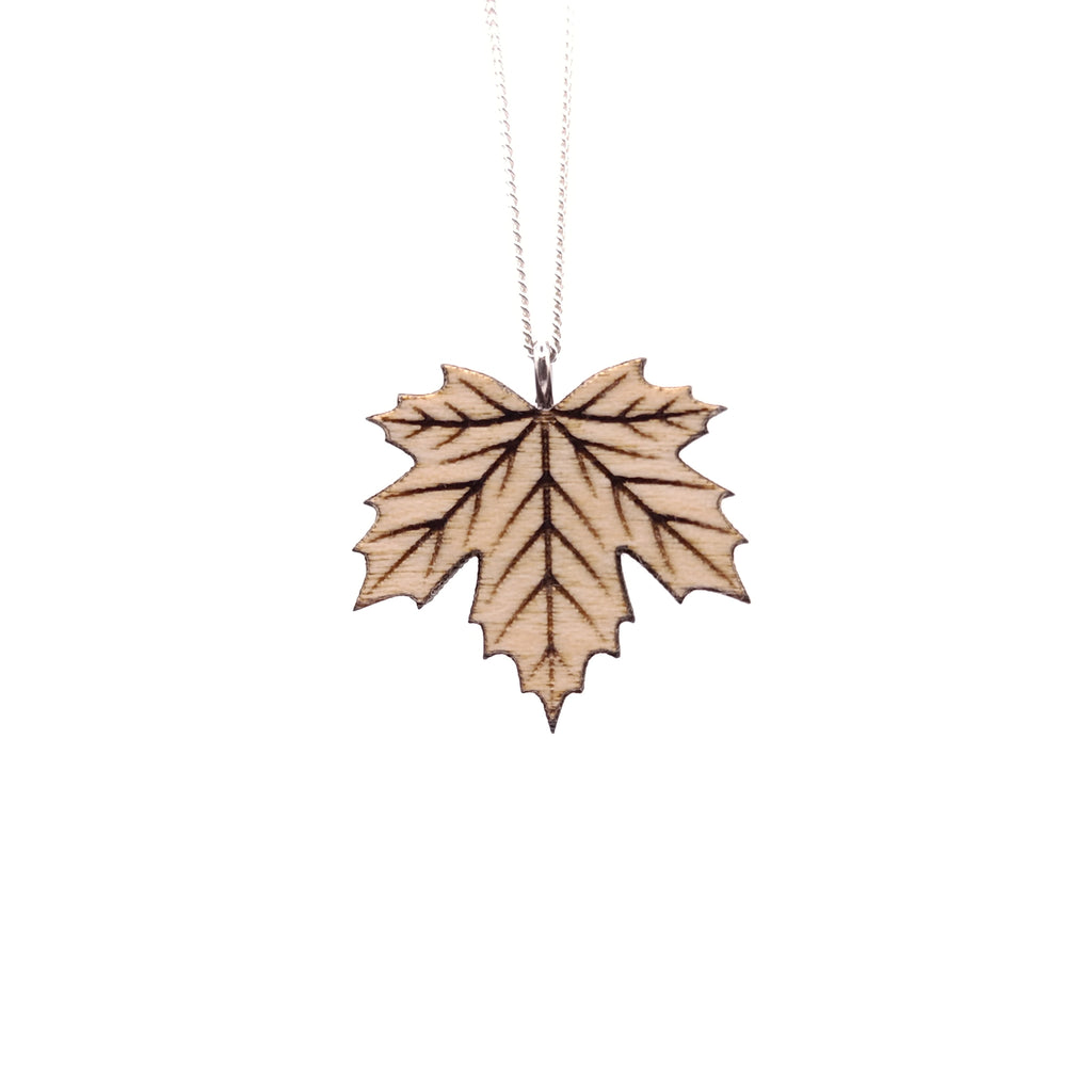 Holz/Edelstahl Halskette "Ahornblatt Zart" Ahorn