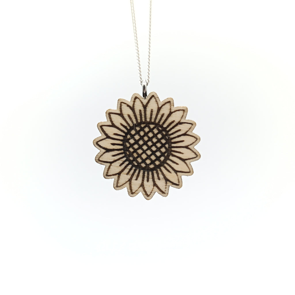 Holz/Silber Halskette "Sonnenblume" Ahorn