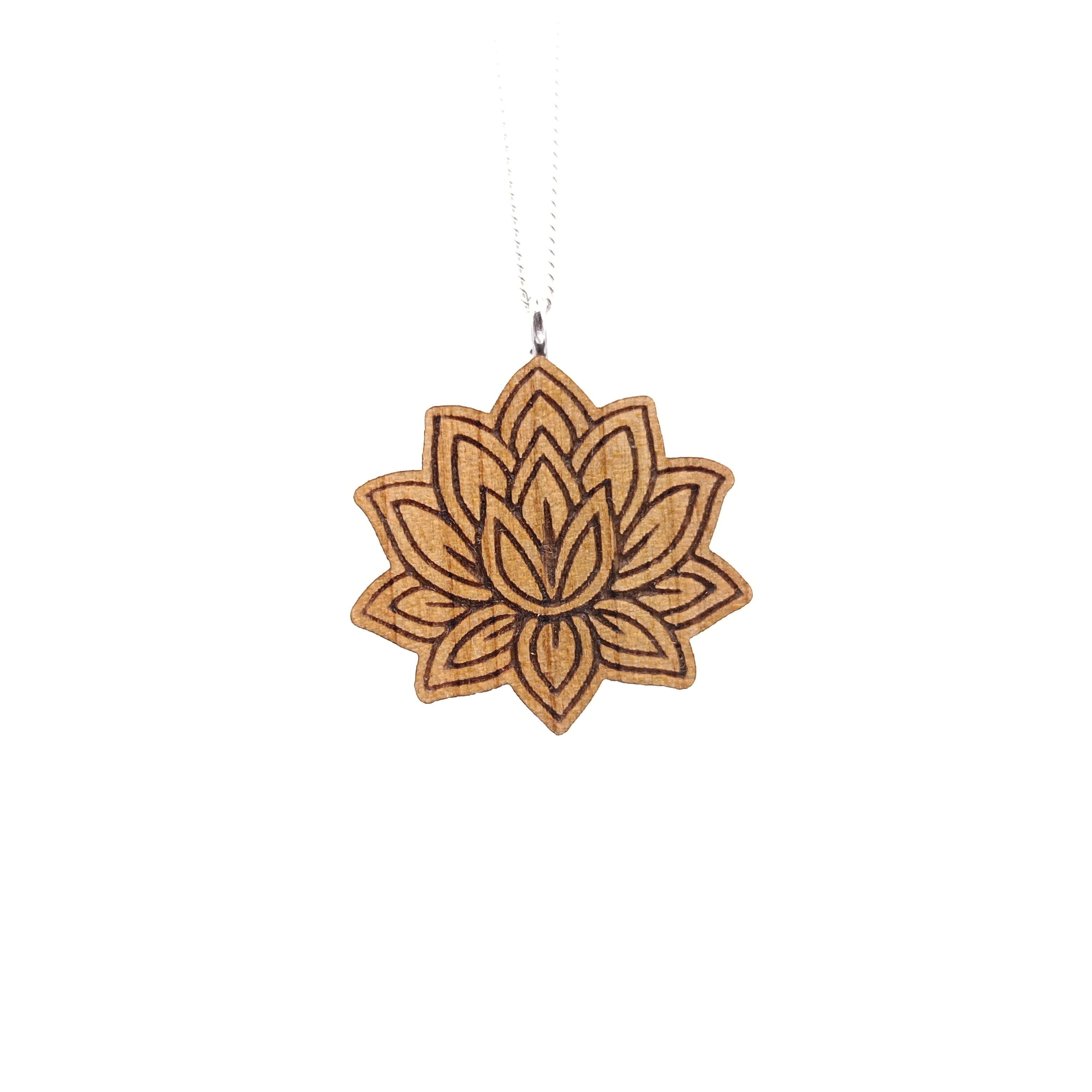 Holz/Silber Halskette "Lotusblume Groß" Kirschholz