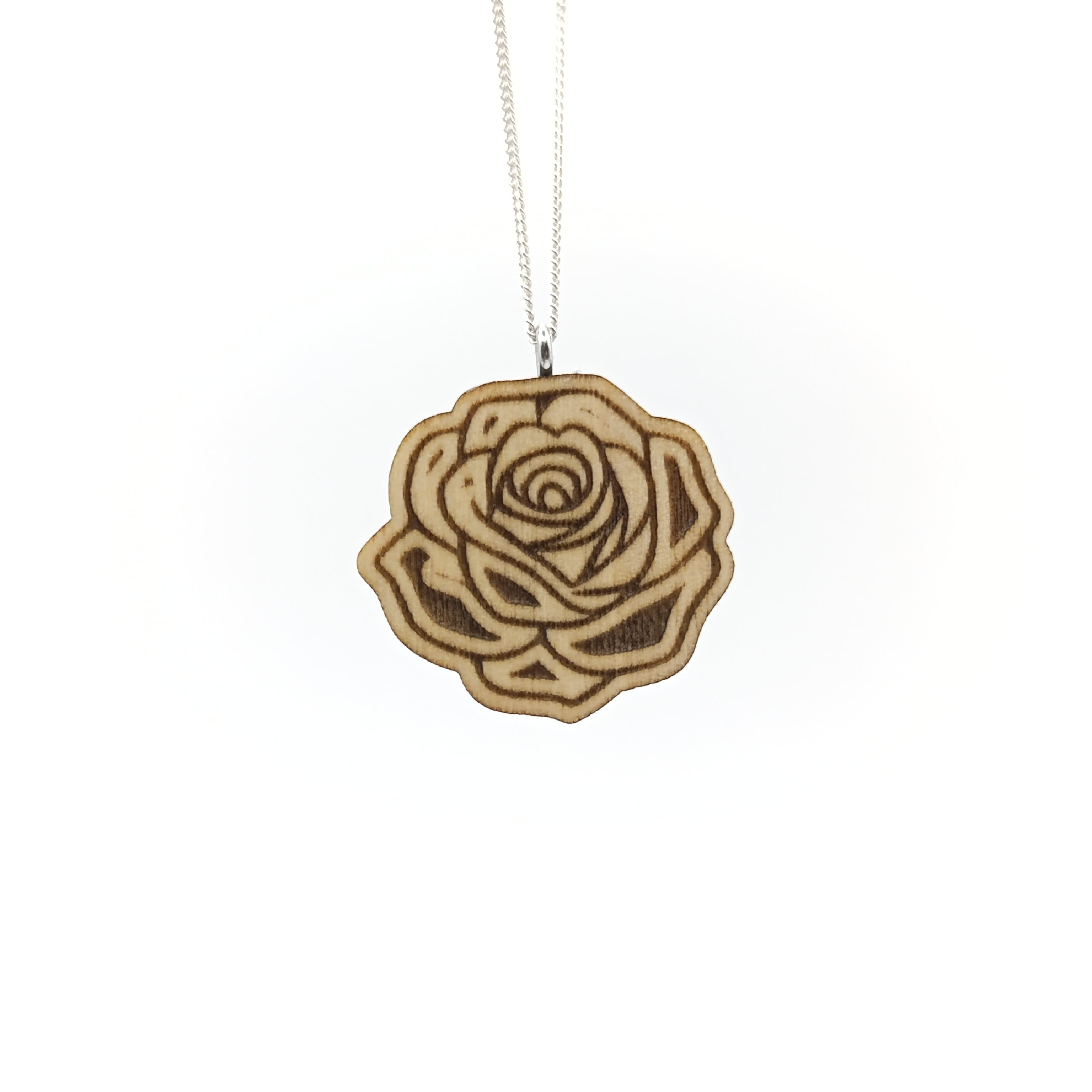 Holz/Silber Halskette "Rose Blüte" Ahorn