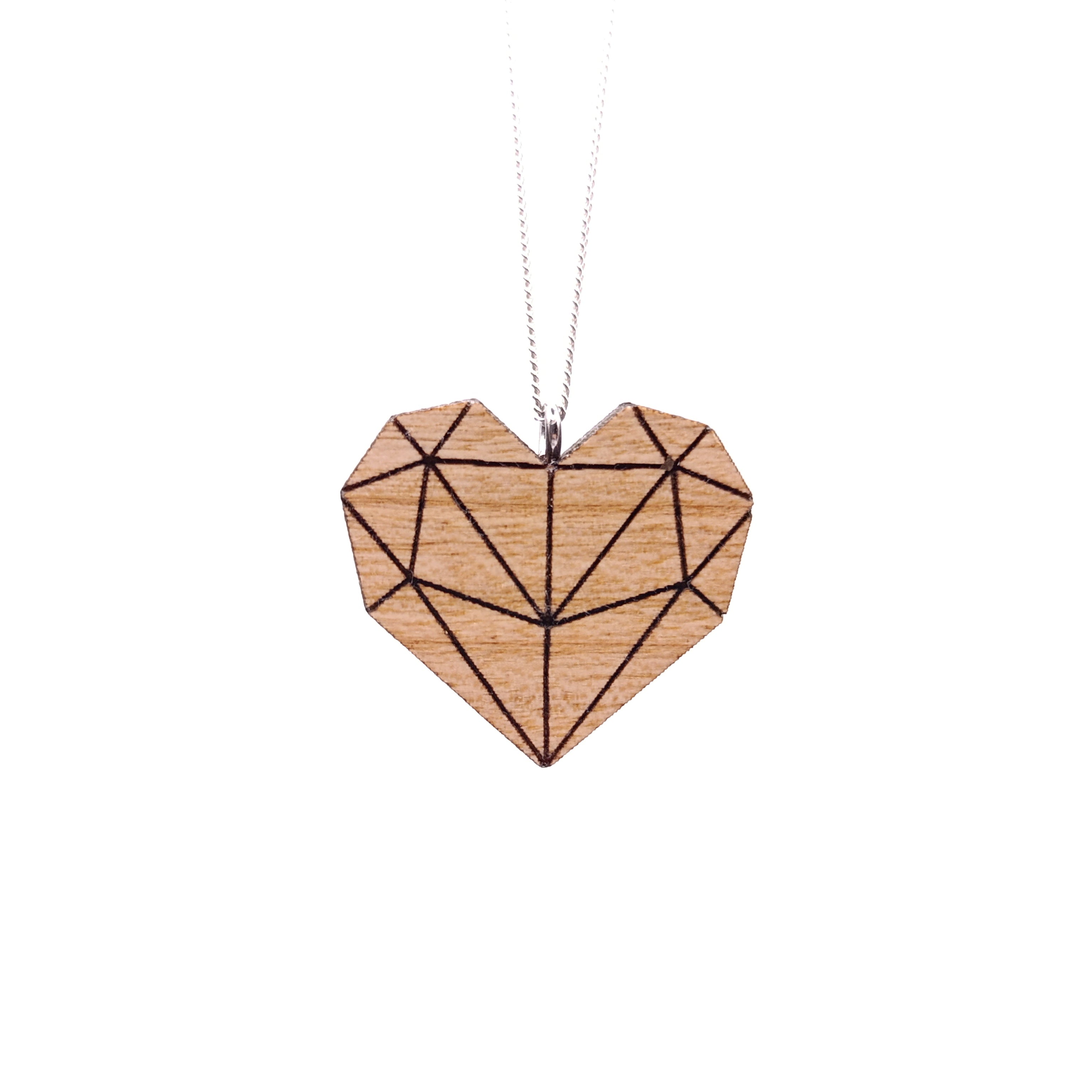 Holz/Silber Halskette "Geometrisches Herz Zart" Kirschholz