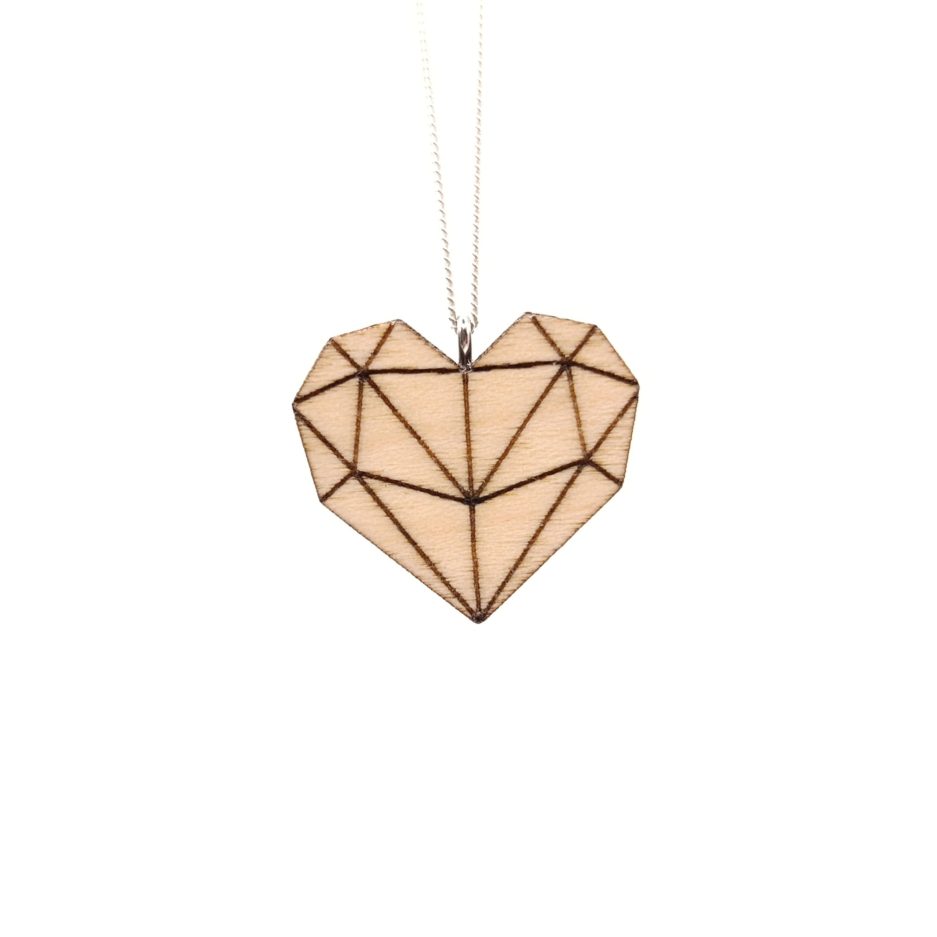 Holz/Silber Halskette "Geometrisches Herz Zart" Ahorn