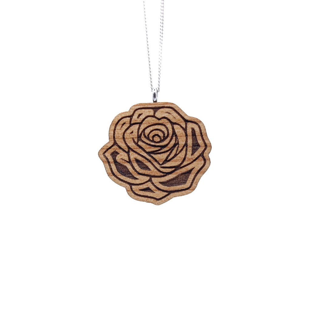 Holz/Silber Halskette "Rose Blüte" Kirschholz