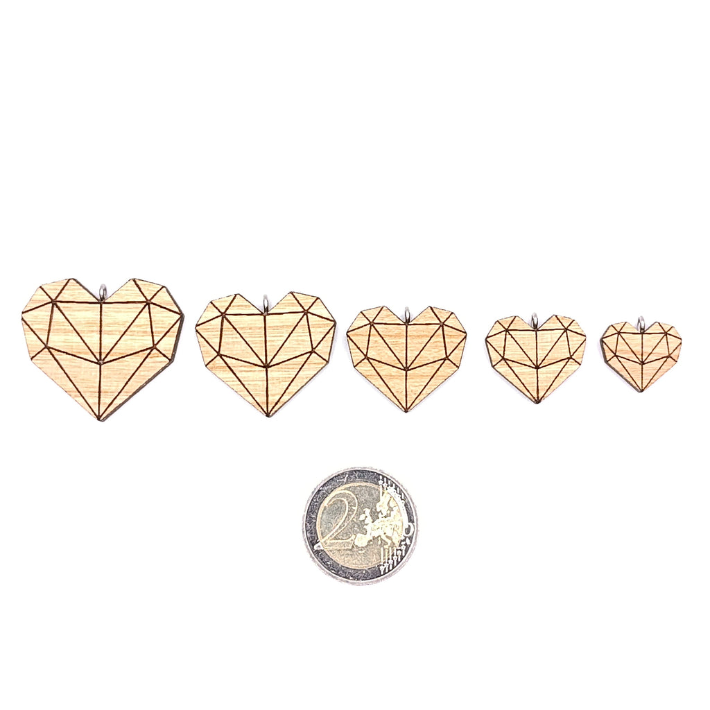 Holz/Silber Halskette "Geometrisches Herz Zart" Kirschholz